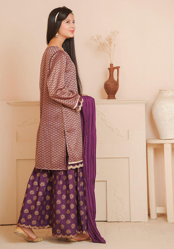 Cotton Jacquard Hand Adda Work 3 Pc Suit - Wear Ochre