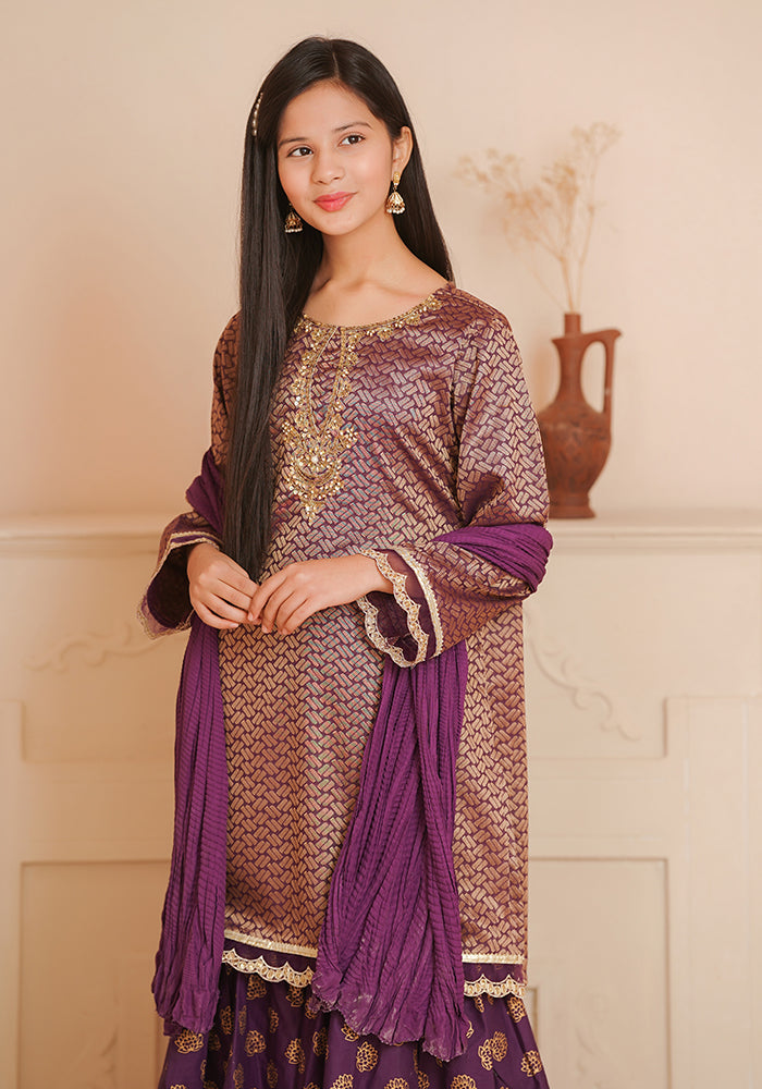 Cotton Jacquard Hand Adda Work 3 Pc Suit - Wear Ochre