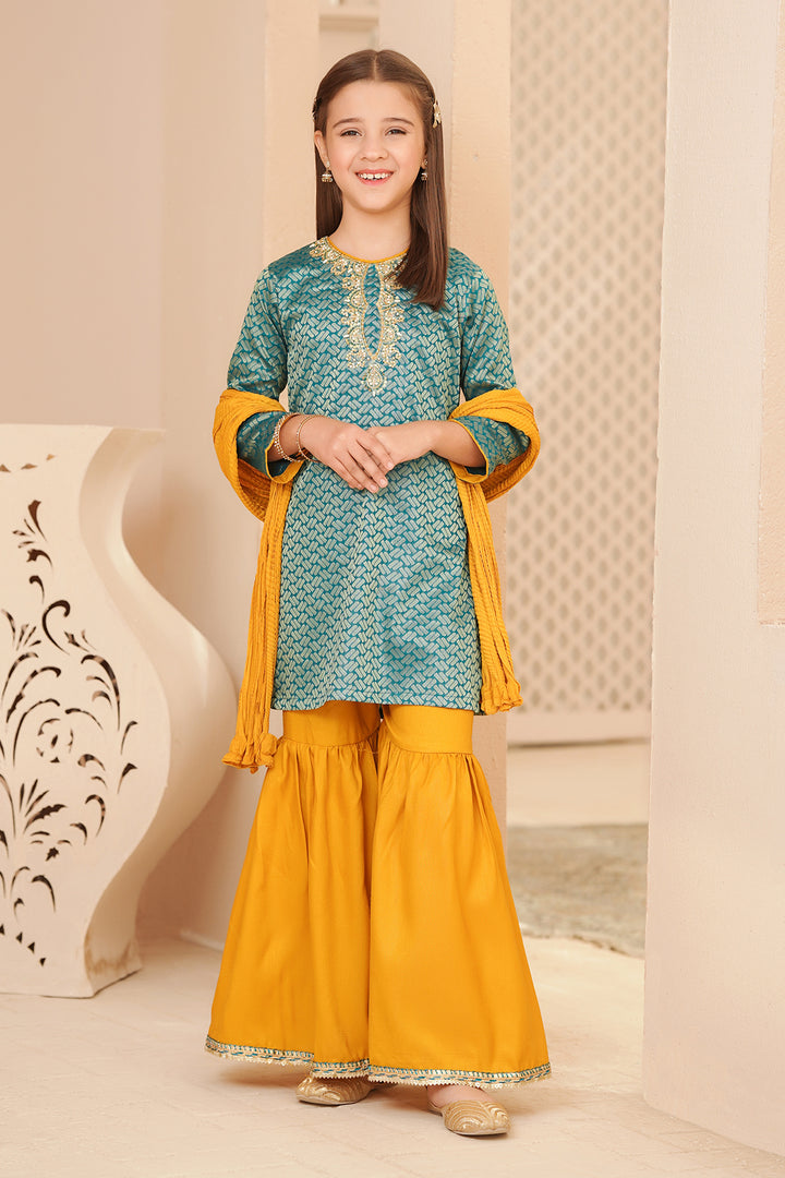 Cotton Jacquard Hand Adda Work 3 Pc Suit - Wear Ochre