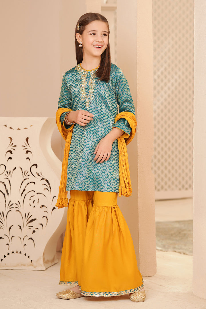 Cotton Jacquard Hand Adda Work 3 Pc Suit - Wear Ochre