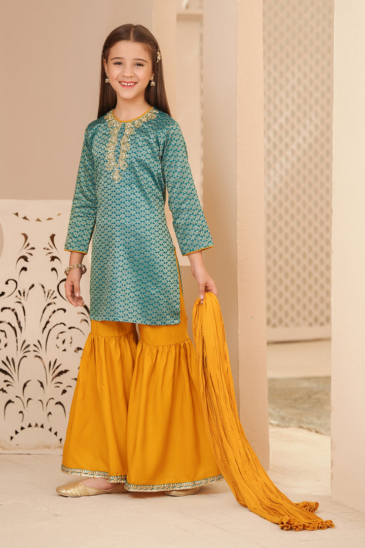 Cotton Jacquard Hand Adda Work 3 Pc Suit - Wear Ochre