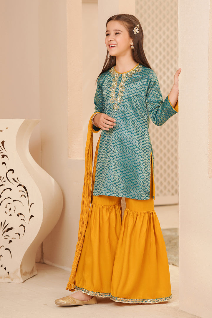 Cotton Jacquard Hand Adda Work 3 Pc Suit - Wear Ochre