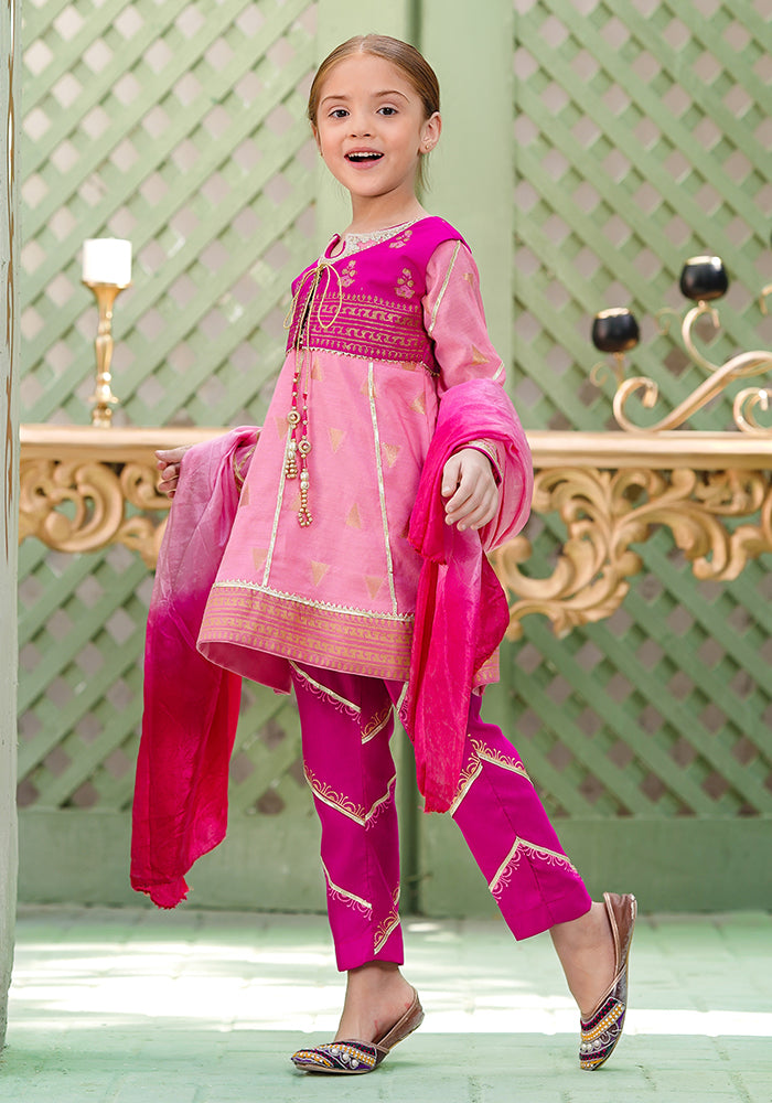 Jacquard Block Printed 3 Pc Suit - Wear Ochre