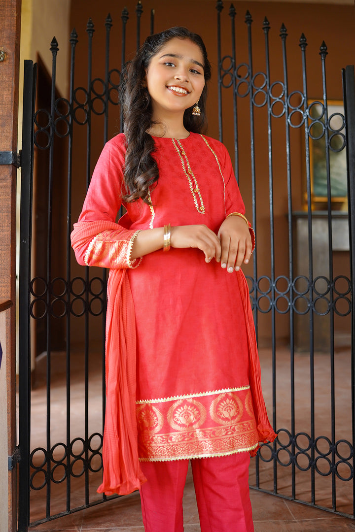 Cotton Jacquard 3 Pc Suit - Wear Ochre