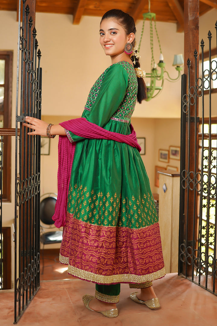 Cotton Silk Embroidered/Printed 3 Pc Suit - Wear Ochre