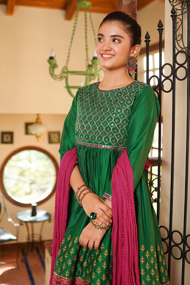 Cotton Silk Embroidered/Printed 3 Pc Suit - Wear Ochre