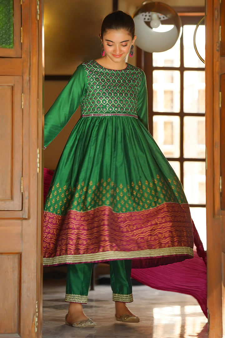 Cotton Silk Embroidered/Printed 3 Pc Suit - Wear Ochre