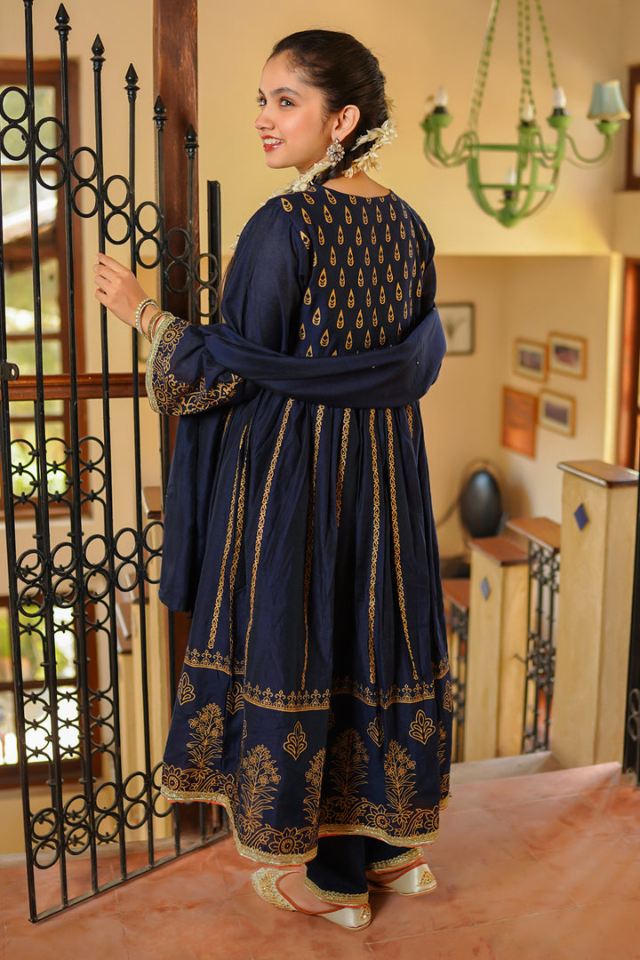 Cotton Net Hand Adda Work 3 Pc Suit - Wear Ochre