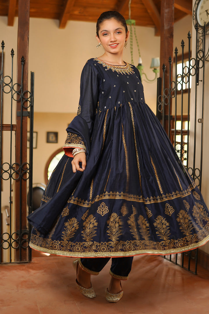 Cotton Net Hand Adda Work 3 Pc Suit - Wear Ochre
