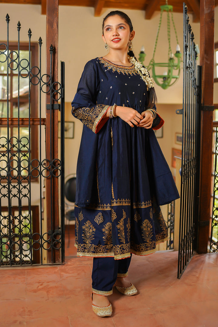 Cotton Net Hand Adda Work 3 Pc Suit - Wear Ochre