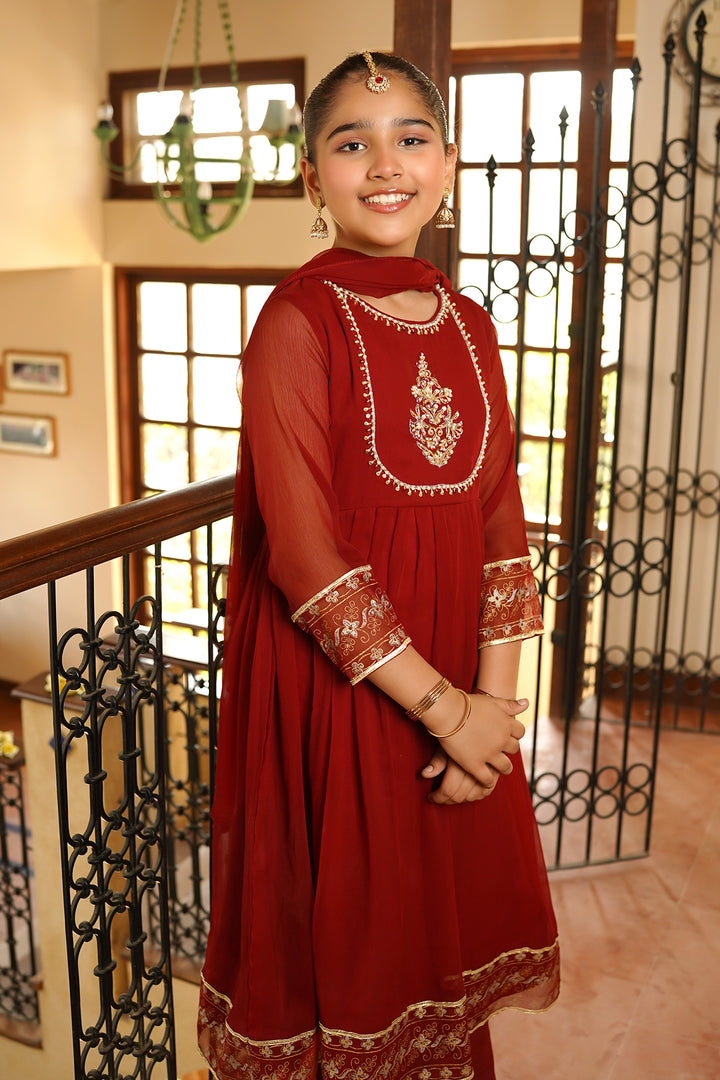 Chiffon Hand Adda Work 3 Pc Suit - Wear Ochre