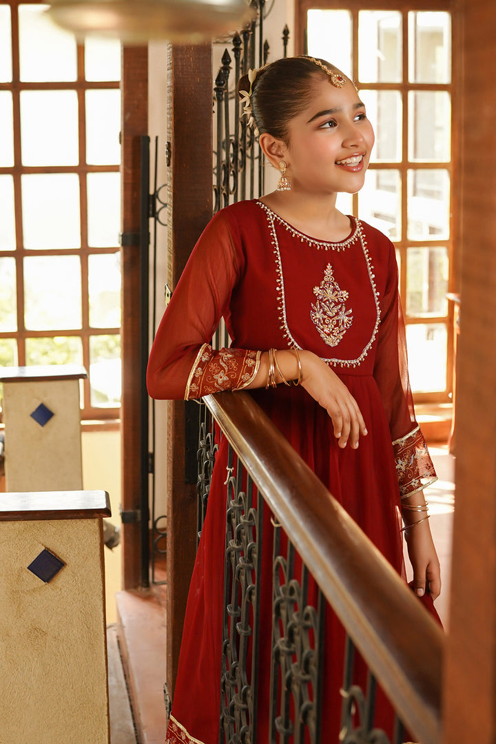 Chiffon Hand Adda Work 3 Pc Suit - Wear Ochre