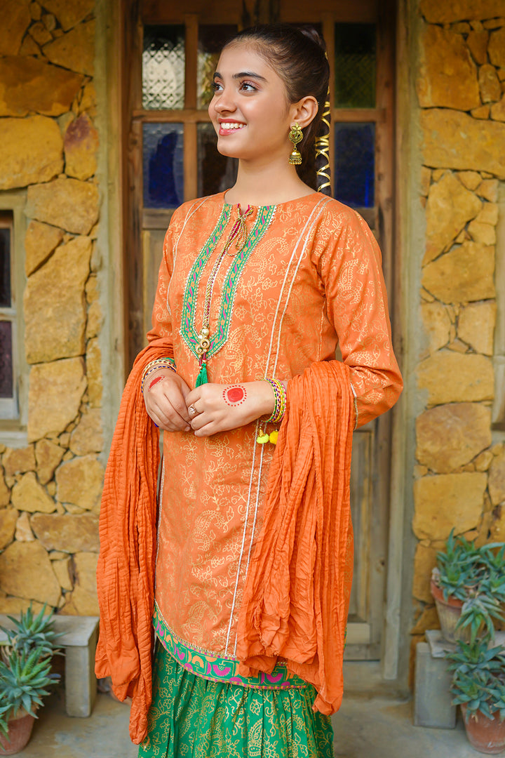 Cotton Printed 3 Pc Suit - Wear Ochre