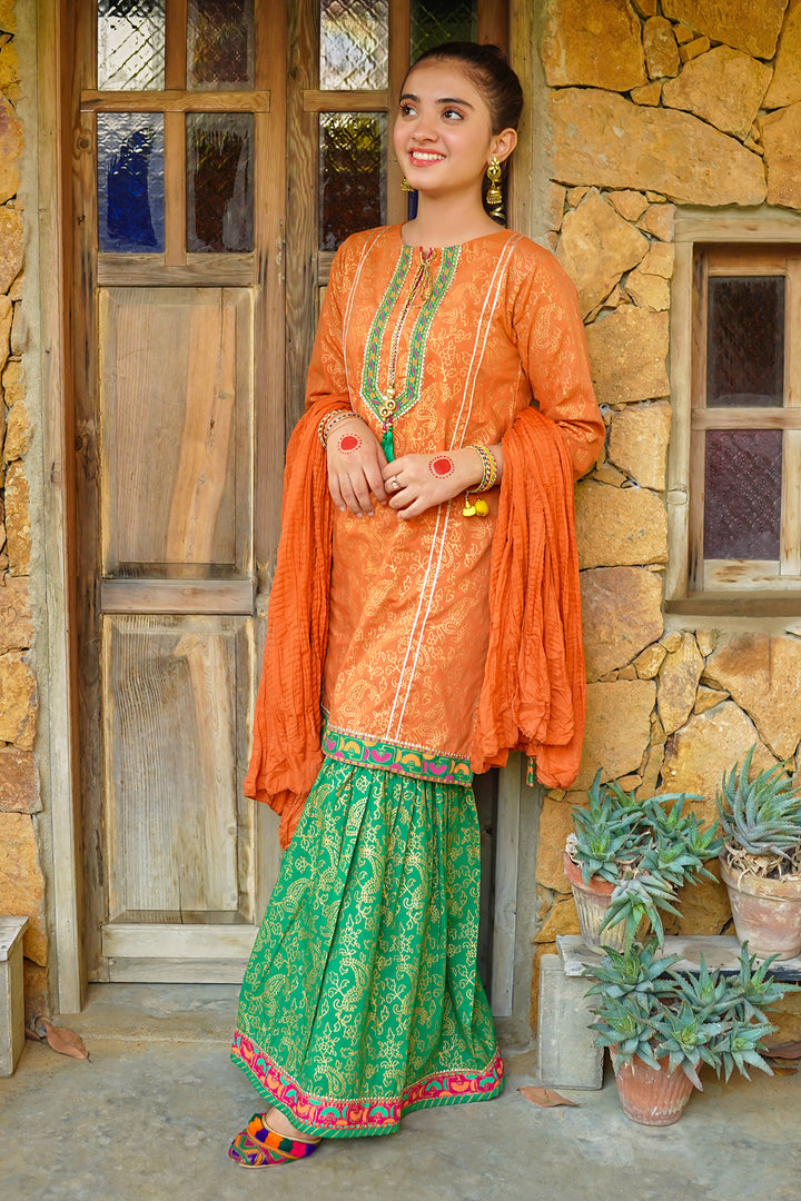 Cotton Printed 3 Pc Suit - Wear Ochre
