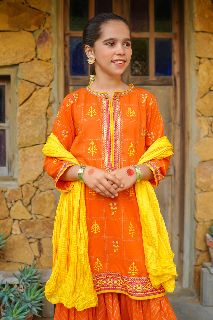 Cotton Printed 3 Pc Suit - Wear Ochre