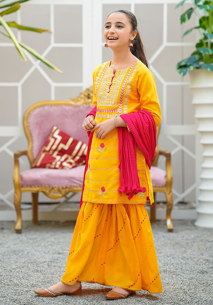 Cotton Embroidered 3 Pc Suit - Wear Ochre