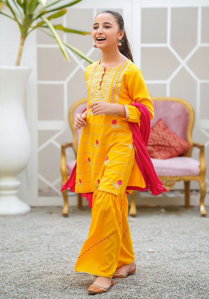 Cotton Embroidered 3 Pc Suit - Wear Ochre