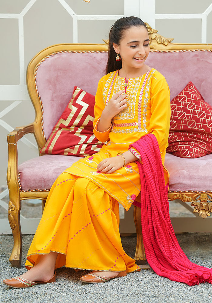 Cotton Embroidered 3 Pc Suit - Wear Ochre