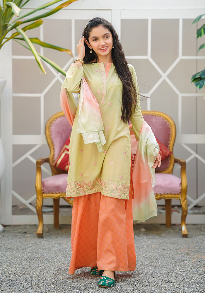 Cotton Embroidered 3 Pc Suit - Wear Ochre