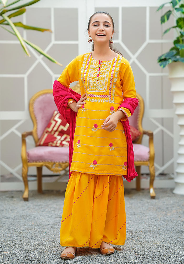 Cotton Embroidered 3 Pc Suit - Wear Ochre