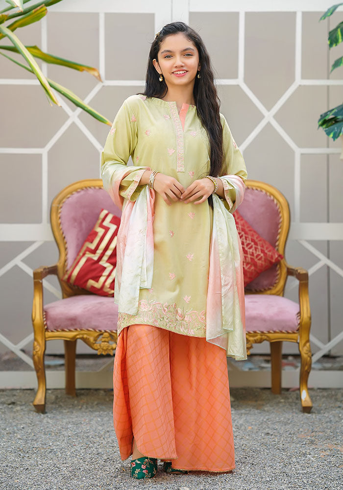 Cotton Embroidered 3 Pc Suit - Wear Ochre