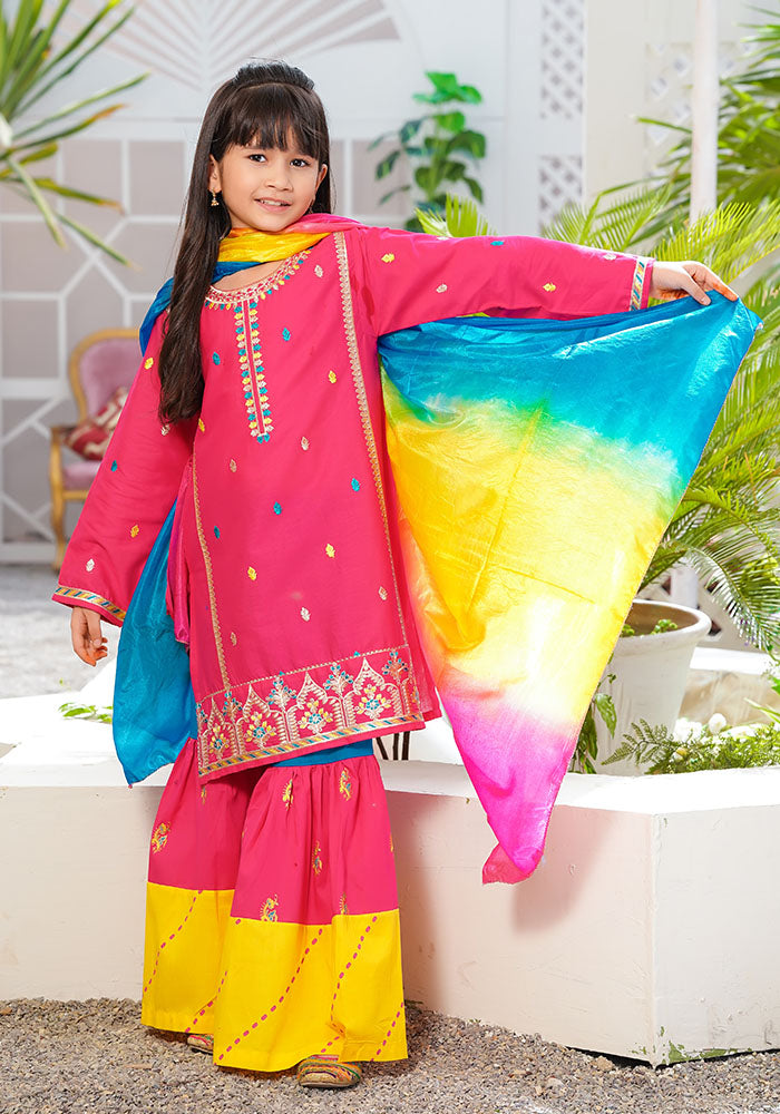 Cotton Embroidered 3 Pc Suit - Wear Ochre