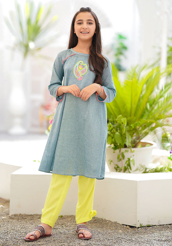 Chambray Cotton Embroidered 2 Pc Suit - Wear Ochre