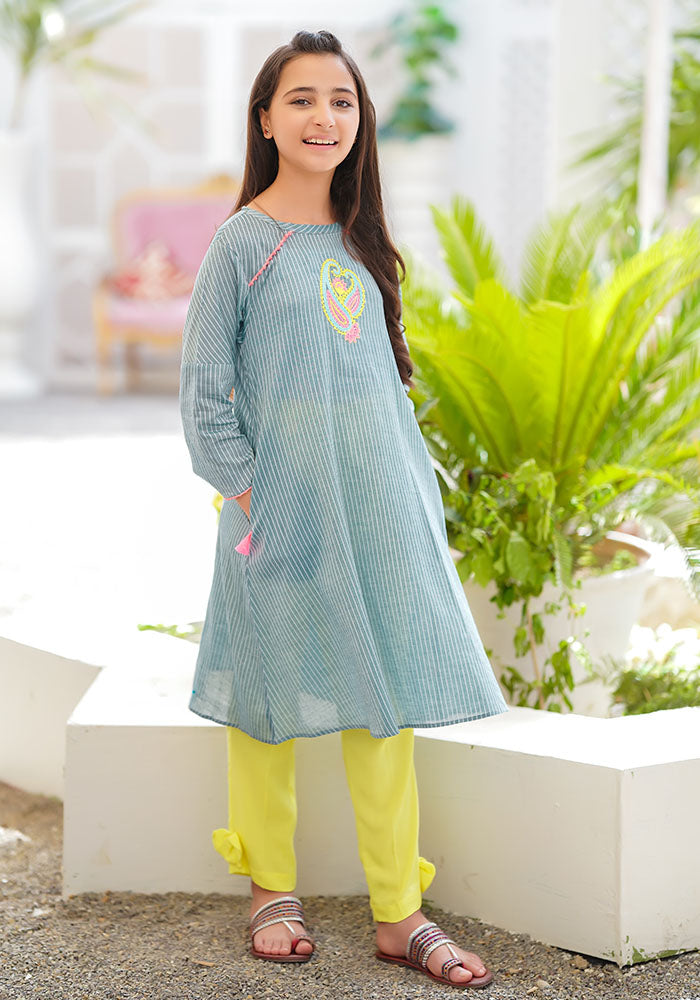 Chambray Cotton Embroidered 2 Pc Suit - Wear Ochre