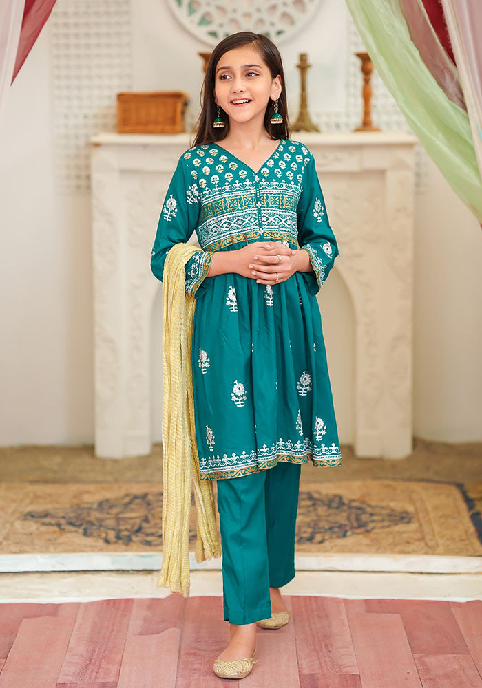 Cotton Printed 3 Pc Suit - Wear Ochre