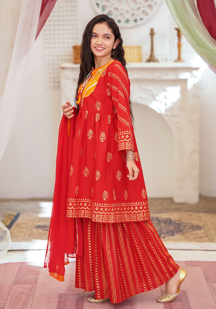 Cotton Printed 3 Pc Suit - Wear Ochre