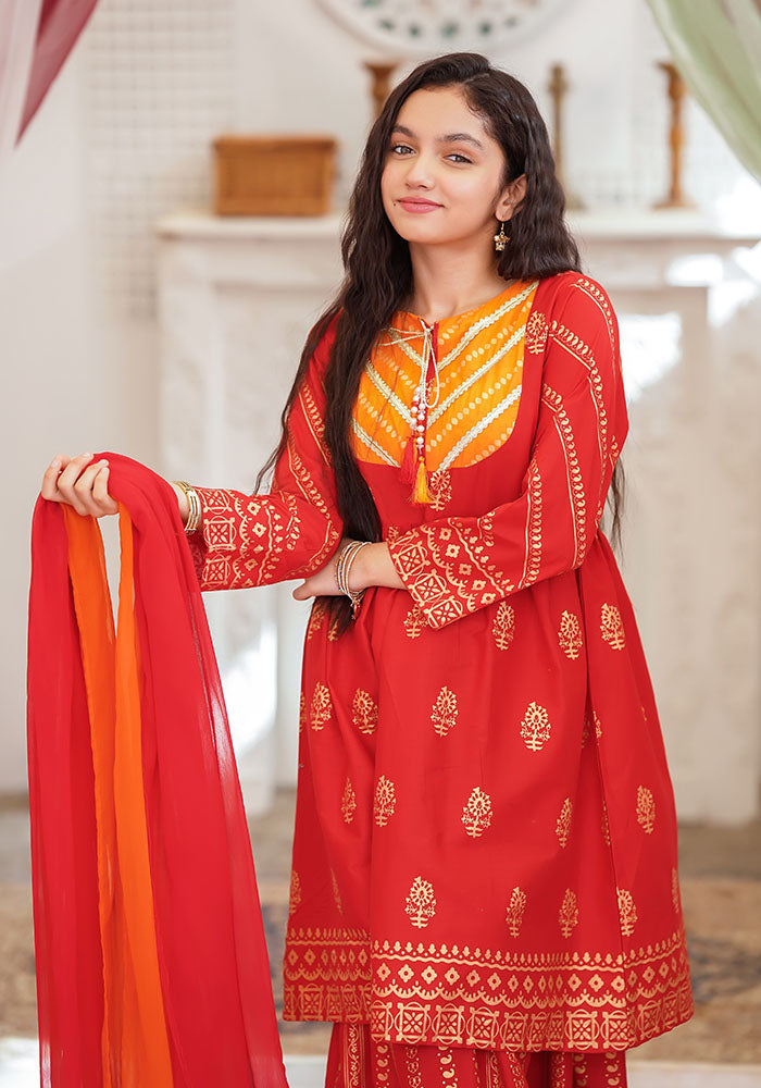 Cotton Printed 3 Pc Suit - Wear Ochre
