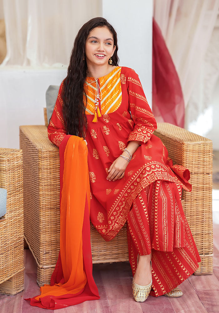 Cotton Printed 3 Pc Suit - Wear Ochre