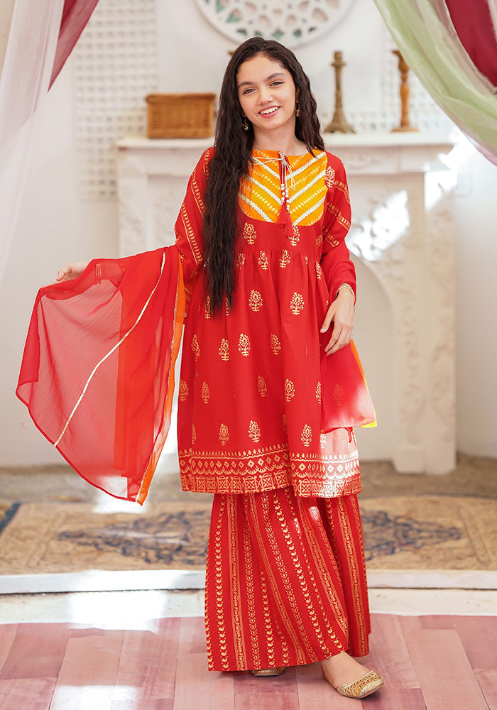 Cotton Printed 3 Pc Suit - Wear Ochre