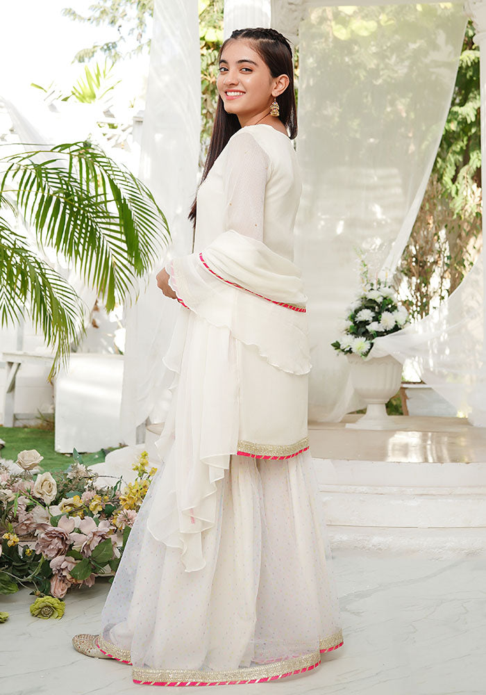 Chiffon Hand Adda Work 3 Pc Suit - Wear Ochre