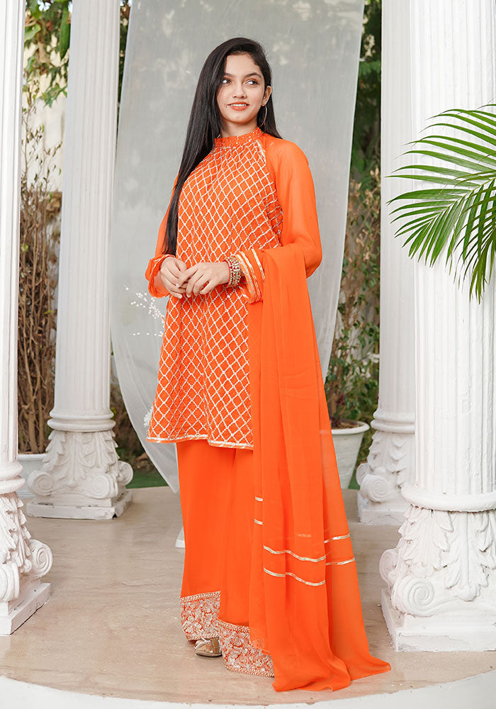 Chiffon Embroidered 3 Pc Suit - Wear Ochre