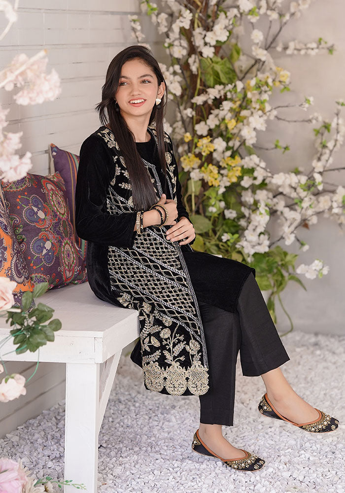 Velvet Embroidered 2 Pc Suit - Wear Ochre