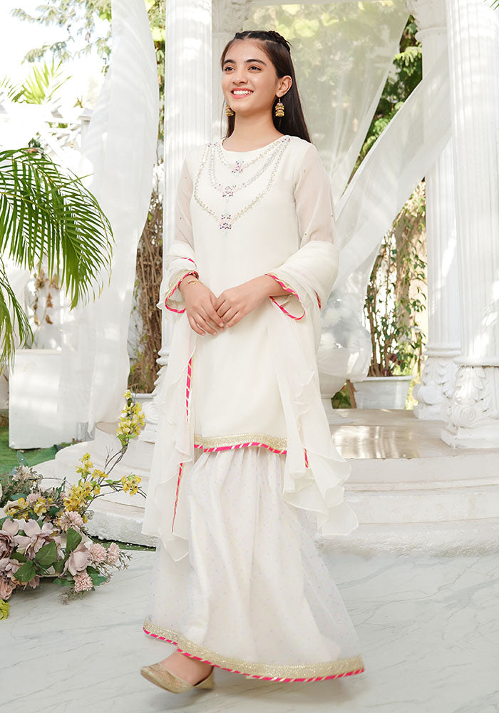 Chiffon Hand Adda Work 3 Pc Suit - Wear Ochre