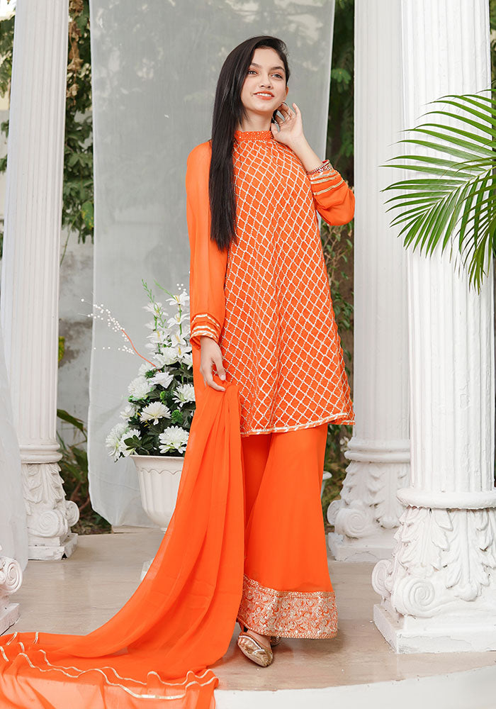 Chiffon Embroidered 3 Pc Suit - Wear Ochre