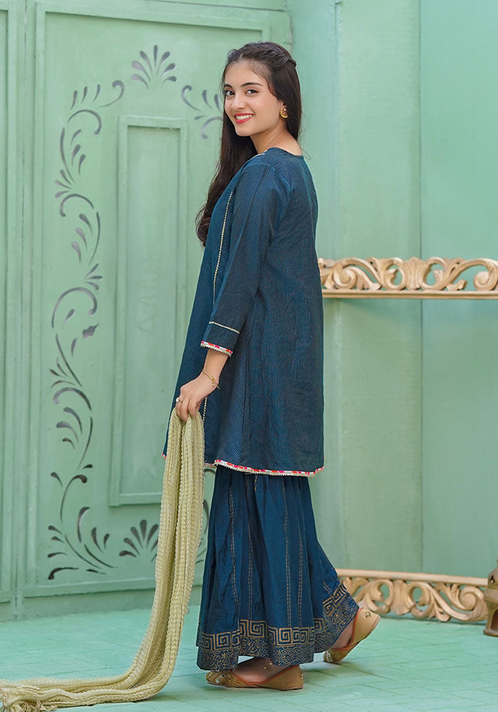 Zari Missouri Hand Adda Work 3 Pc Suit - Wear Ochre