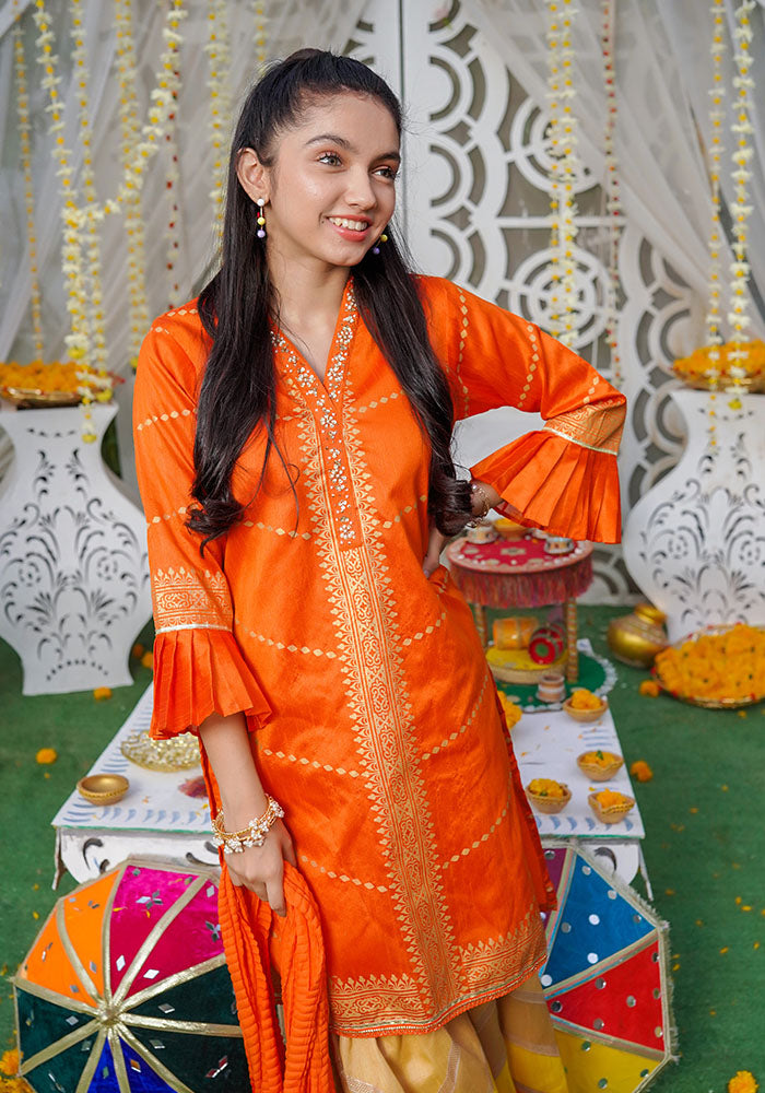 Paper Cotton Printed 3 Pc Suit - Wear Ochre
