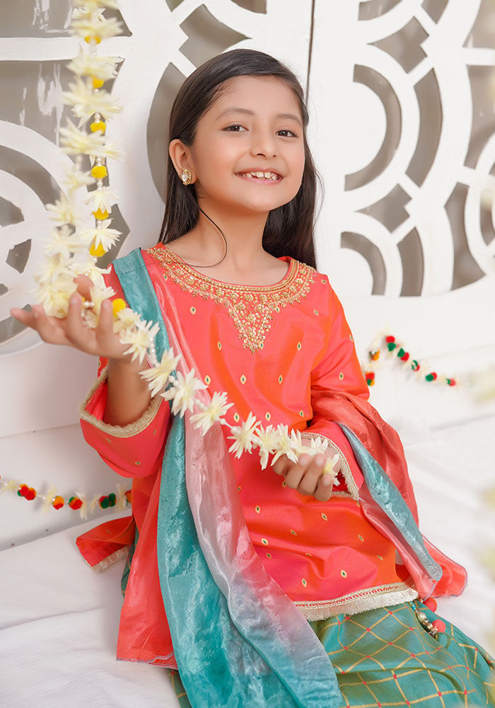 Cotton Silk Hand Adda Work 3 Pc Suit - Wear Ochre
