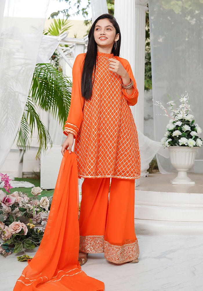 Chiffon Embroidered 3 Pc Suit - Wear Ochre