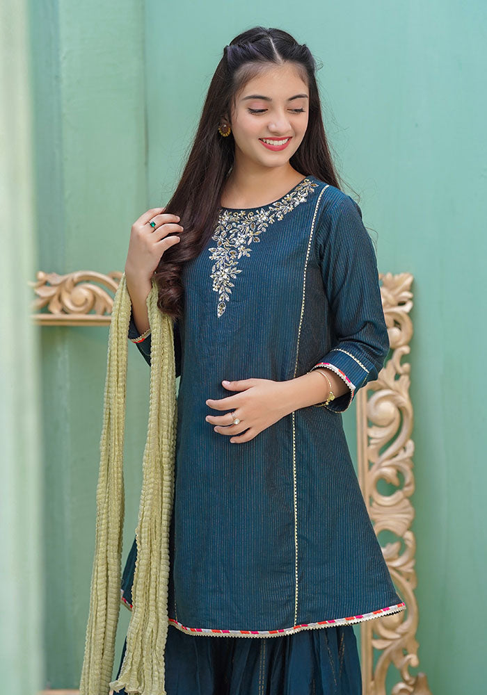 Zari Missouri Hand Adda Work 3 Pc Suit - Wear Ochre