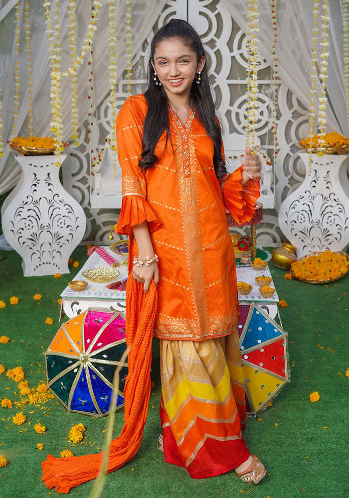 Paper Cotton Printed 3 Pc Suit - Wear Ochre