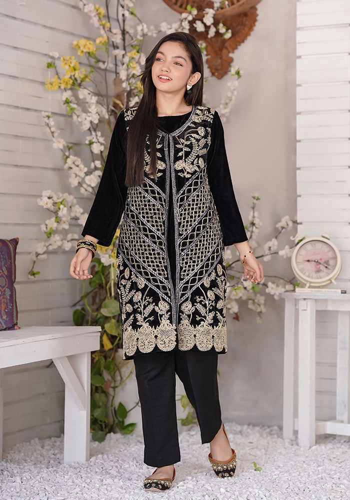 Velvet Embroidered 2 Pc Suit - Wear Ochre