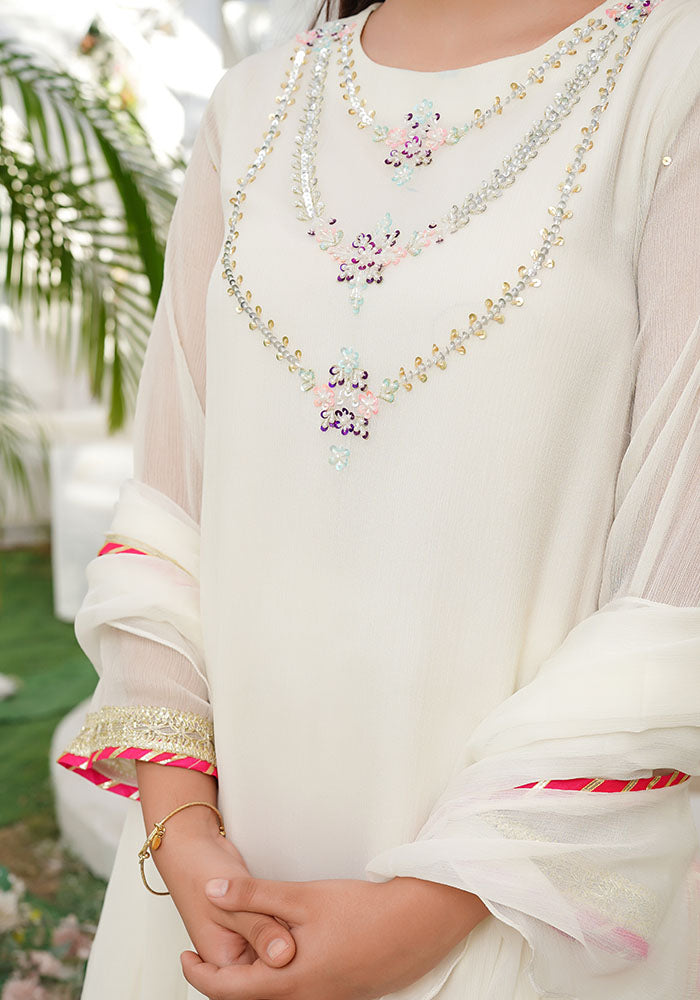 Chiffon Hand Adda Work 3 Pc Suit - Wear Ochre