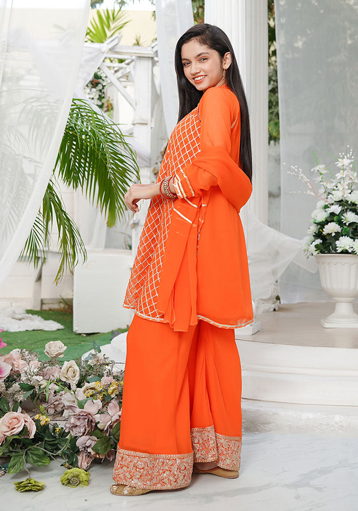 Chiffon Embroidered 3 Pc Suit - Wear Ochre