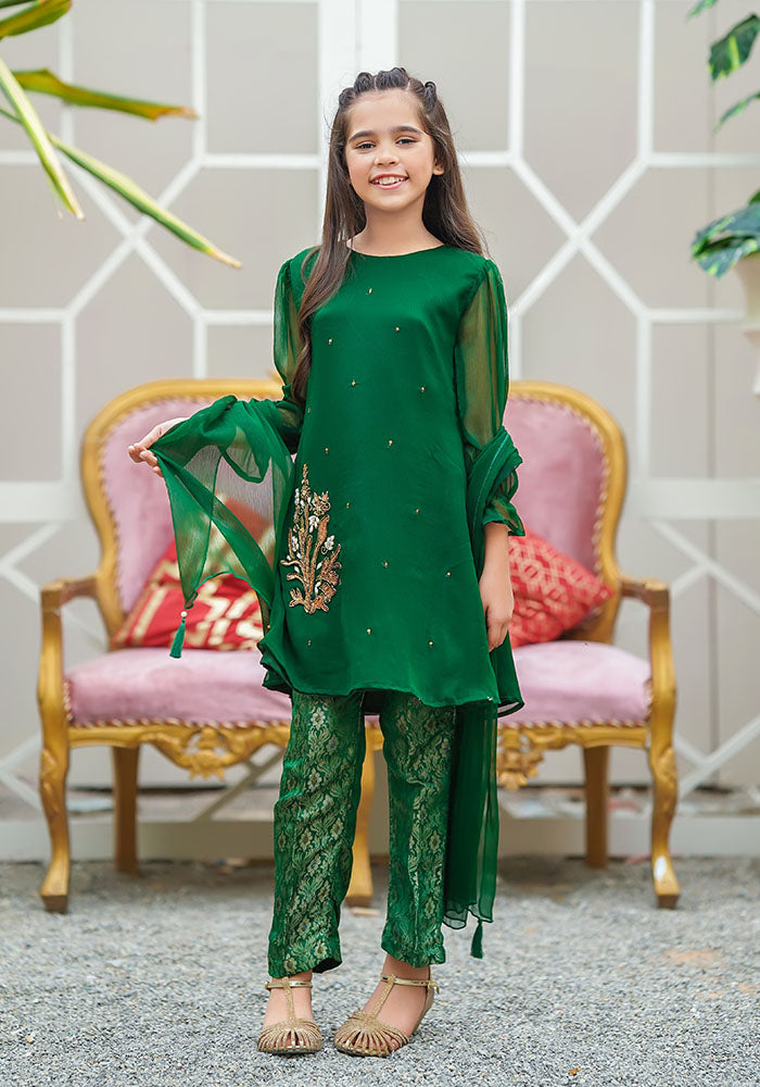 Chiffon Hand Work 3 Pc Suit - Wear Ochre