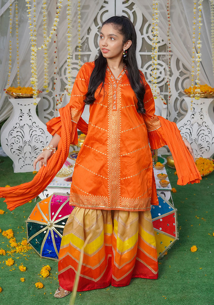 Paper Cotton Printed 3 Pc Suit - Wear Ochre