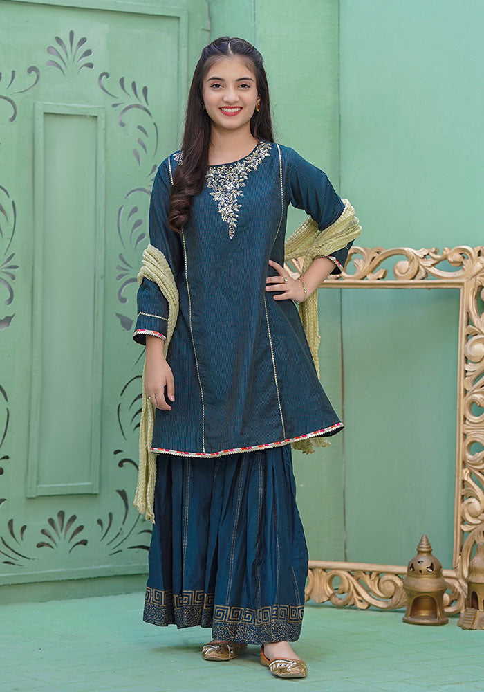 Zari Missouri Hand Adda Work 3 Pc Suit - Wear Ochre